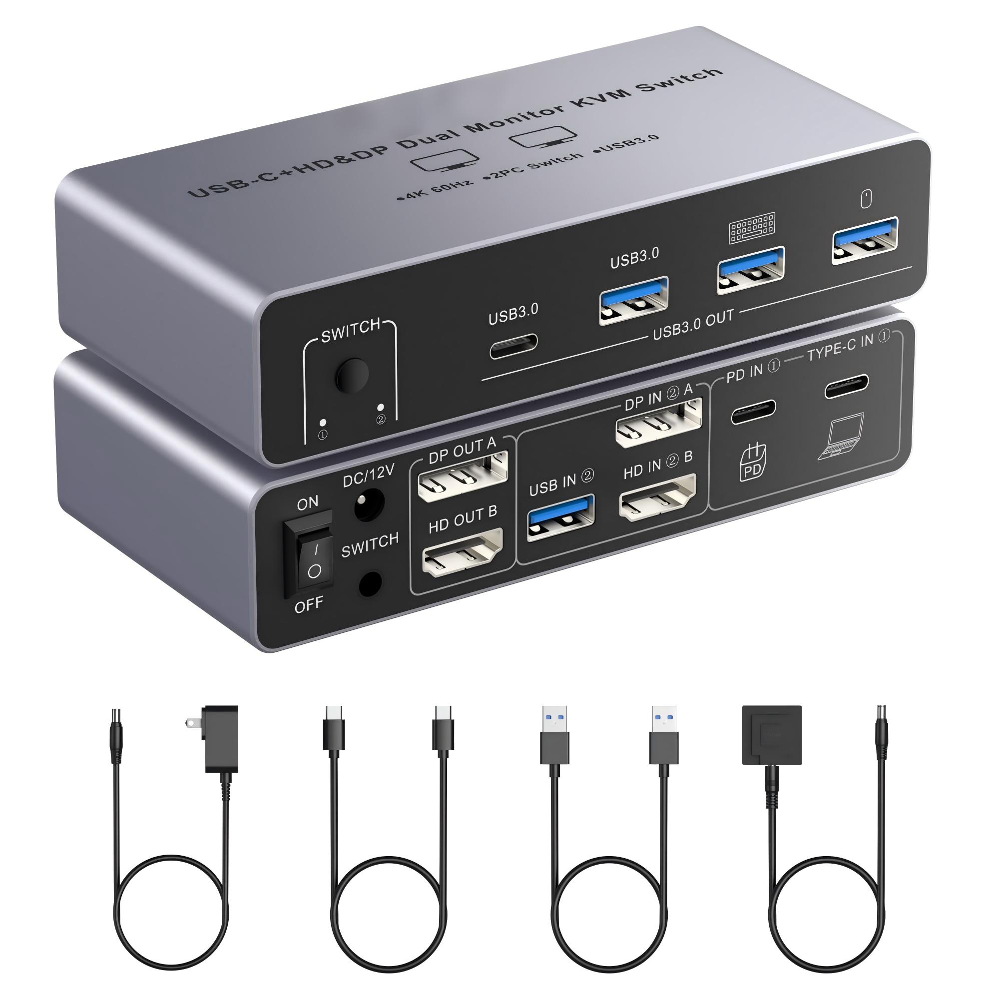 Dual Monitor Desk Setup - محول KVM من HDM DP لشاشتين