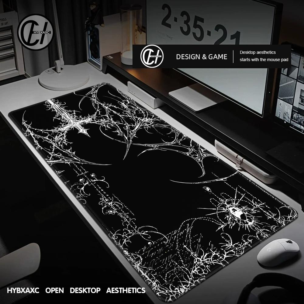 Desk Setup Accessories Aesthetic - سجادة مكتب سايبرسيجيليزم سوداء وبيضاء بتصميم