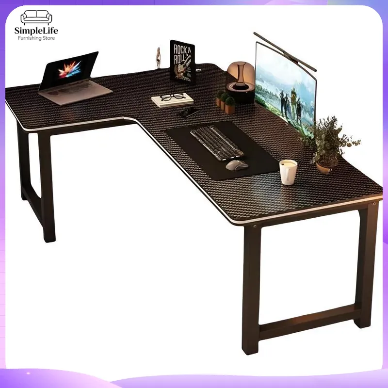 Dual Monitor Desk Setup - مكتب ألعاب زاوي مع رف تخزين