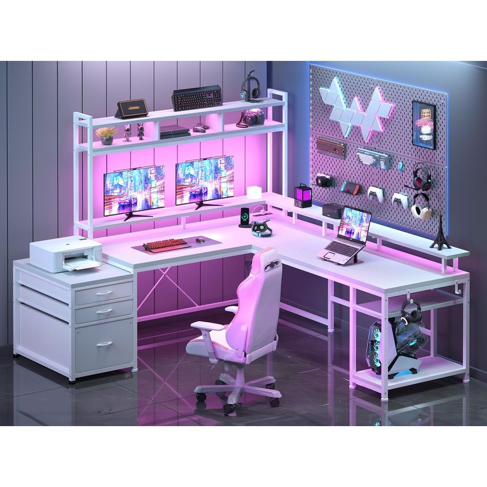 مكتب على شكل حرف L بطول 104 بو - مراجعة Dual Monitor Desk Setup وسعره