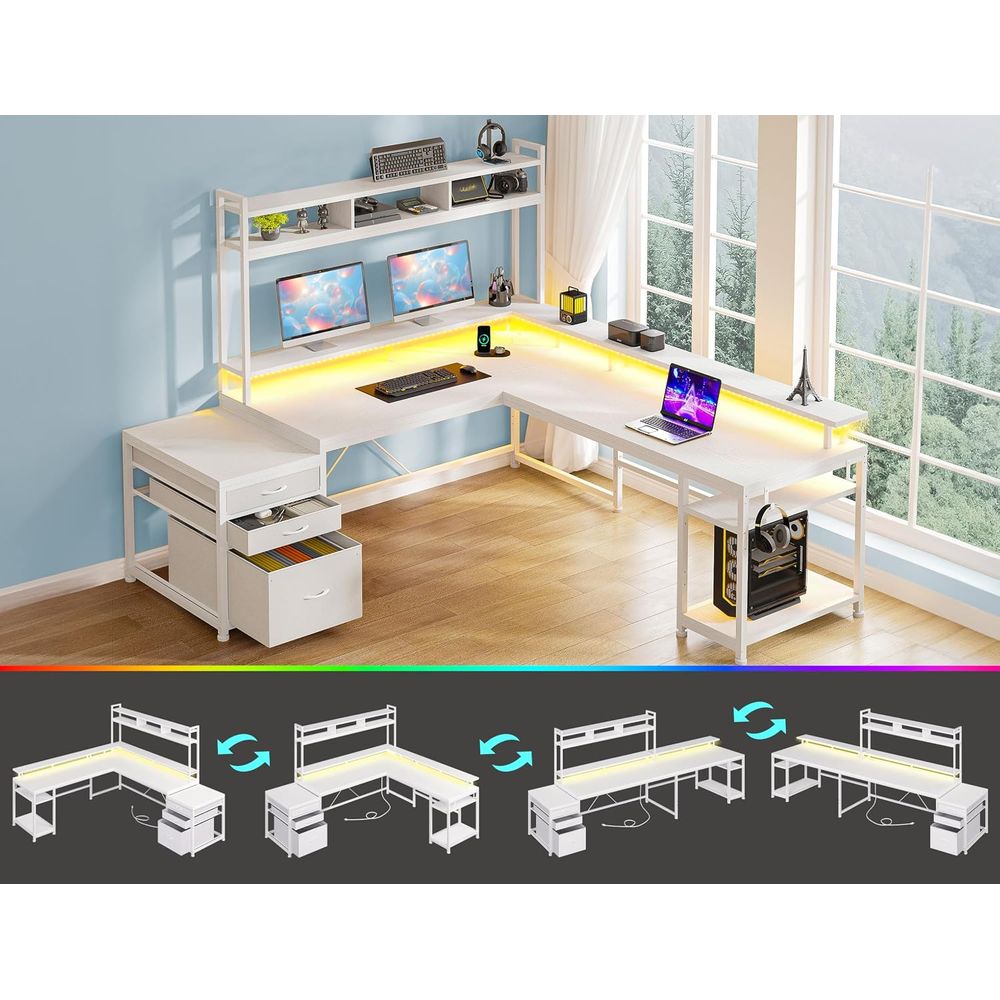 مكتب على شكل حرف L بطول 104 بو - مراجعة Dual Monitor Desk Setup وسعره