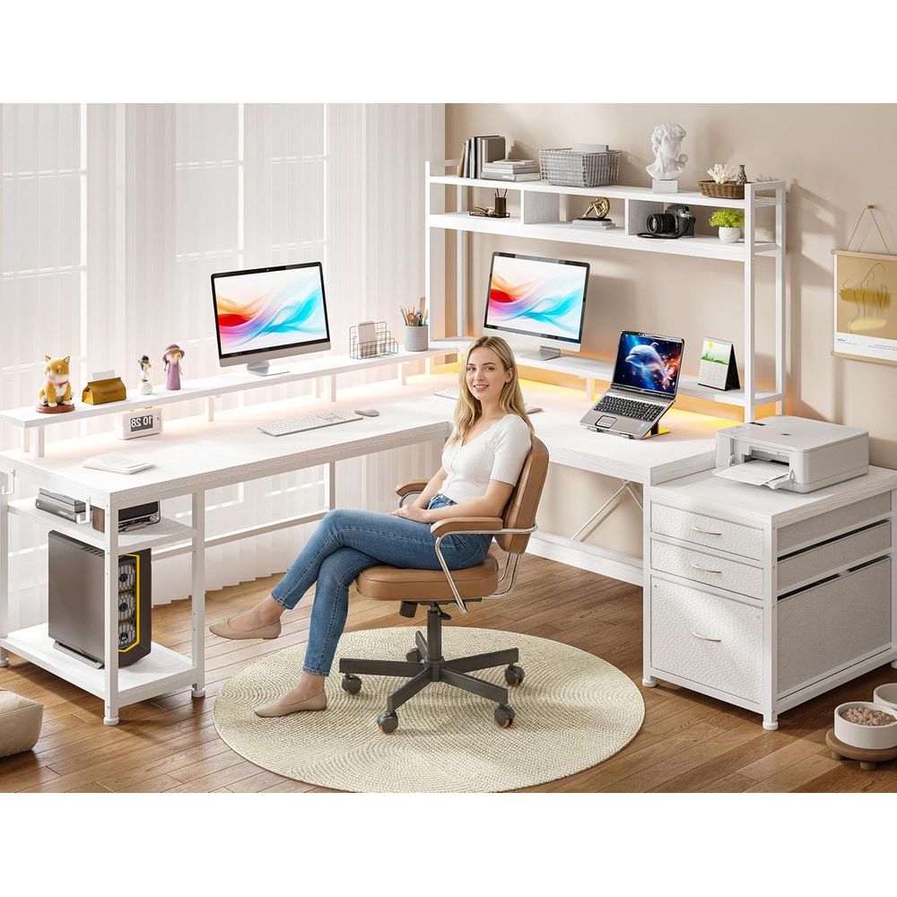 مكتب على شكل حرف L بطول 104 بو - مراجعة Dual Monitor Desk Setup وسعره