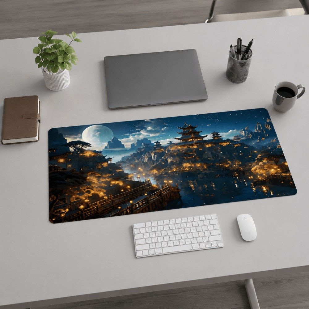 مفرش طاولة ممدود بطباعة قمر ال - مراجعة Work Desk Home Setup وسعره