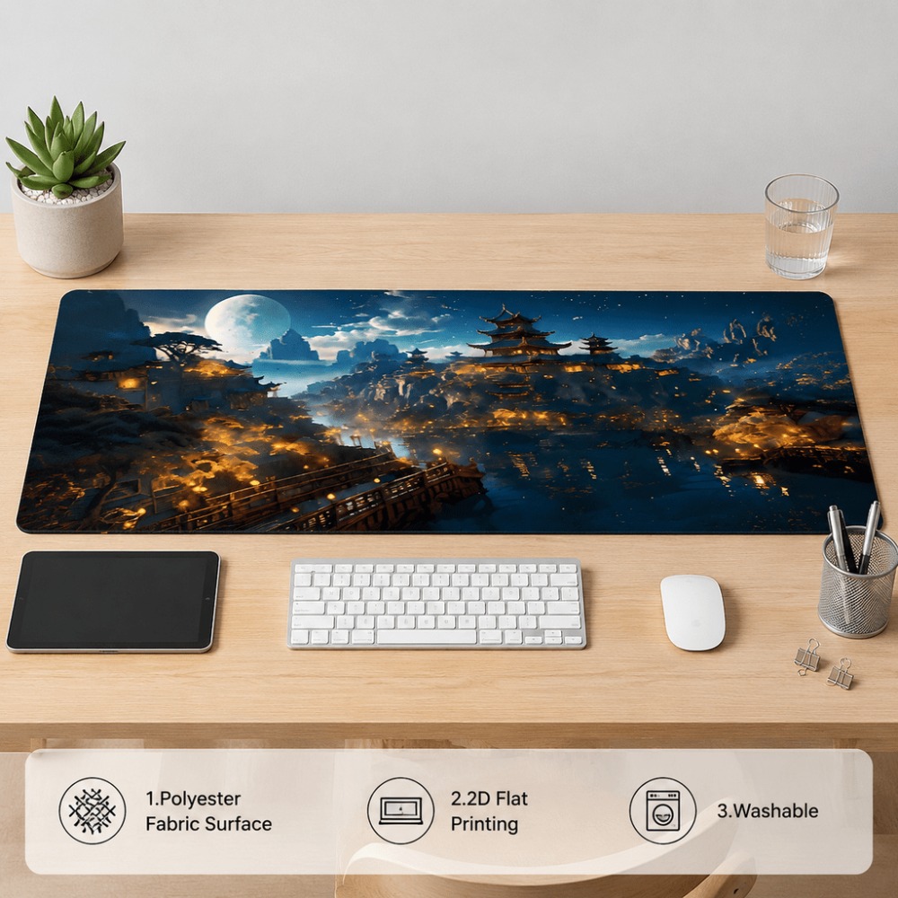مفرش طاولة ممدود بطباعة قمر ال - مراجعة Work Desk Home Setup وسعره