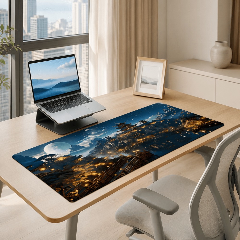 مفرش طاولة ممدود بطباعة قمر ال - مراجعة Work Desk Home Setup وسعره