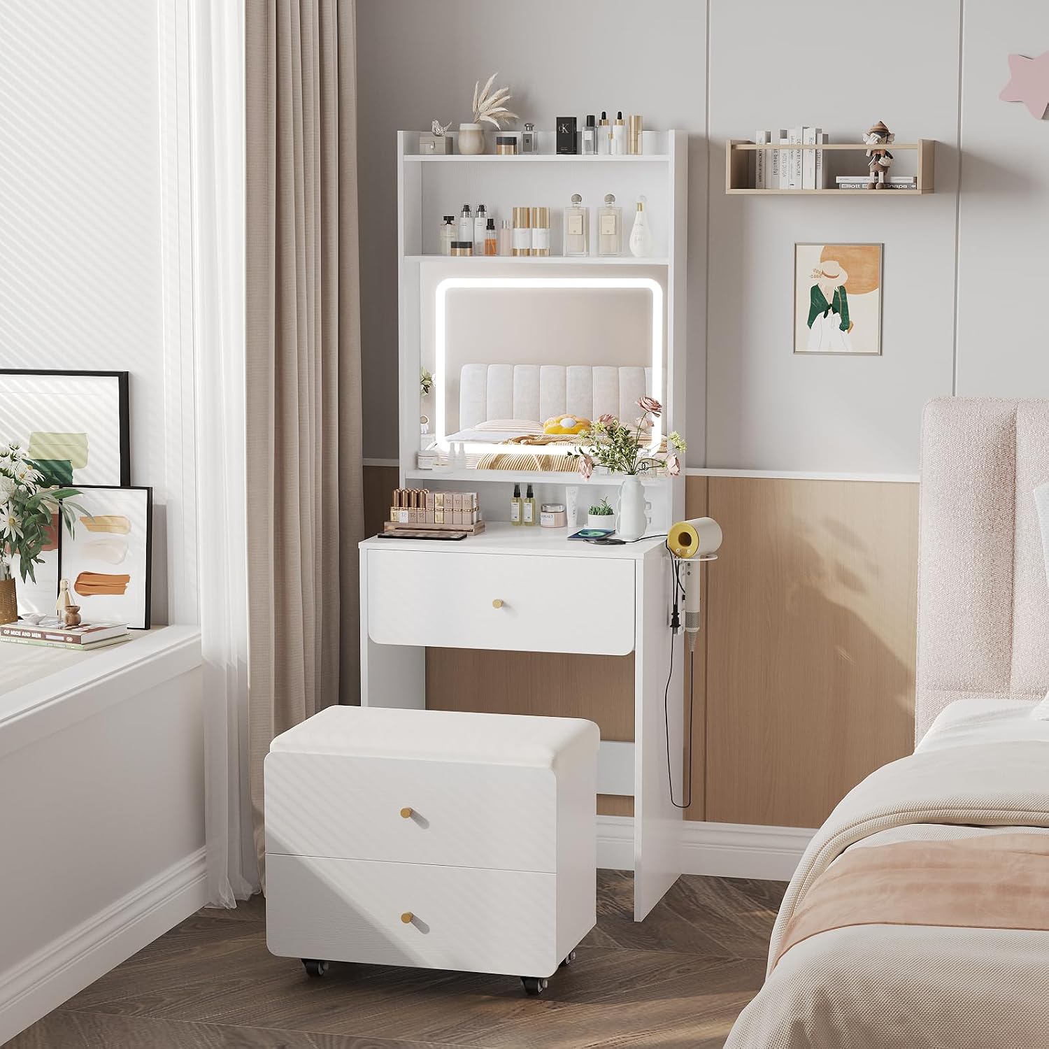 طاولة تجميل مع مرآة وإضاءة، طا - مراجعة Desk Setup Bedroom وسعره