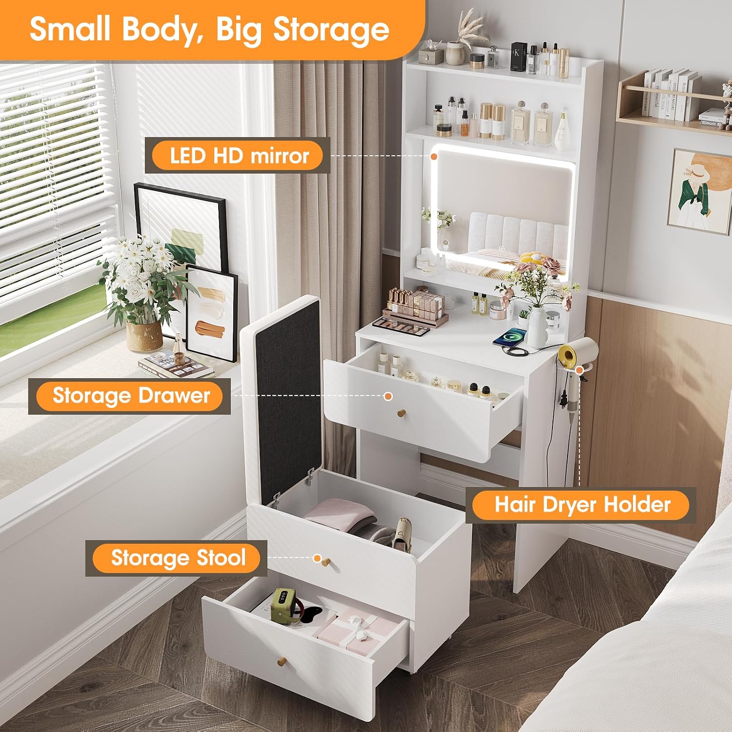 طاولة تجميل مع مرآة وإضاءة، طا - مراجعة Desk Setup Bedroom وسعره